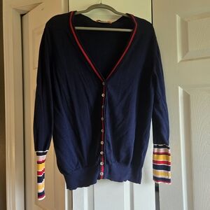 Modcloth Navy Cardigan with Multicolor Stripes
